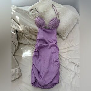 Oh Polly Lilac Mini Dress with Embellished Cups